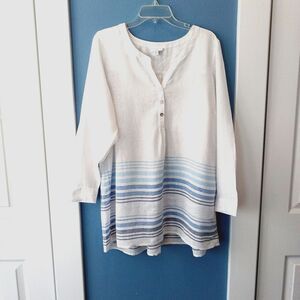 J Jill Size LARGE Linen Tunic White with Blue Stripes